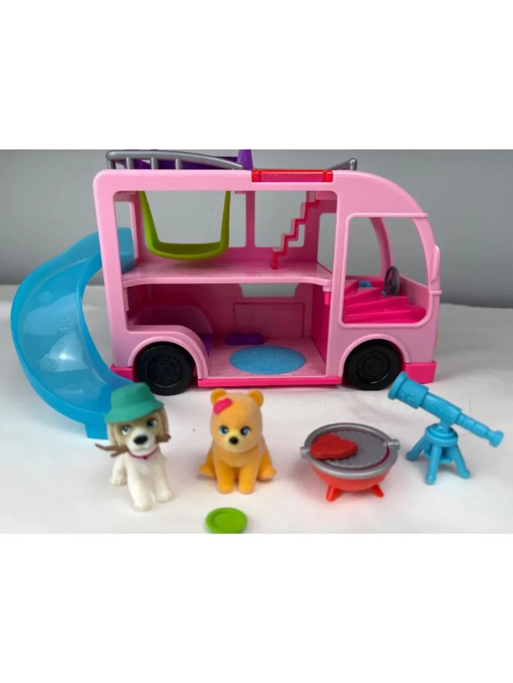 Barbie Pet Camper Playset w/ Accessories Figures Pink Slide Grill Pup Fun